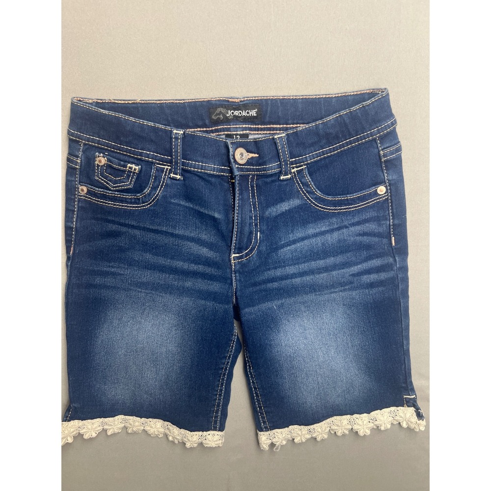 Jordache Girls Dark Wash Denim Bermuda Shorts Lace Trim Size 12 JZ22156C2